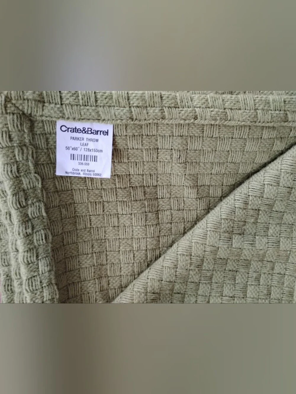 Crate & Barrel Leaf Green Parker Wool Blend Throw Blanket 50